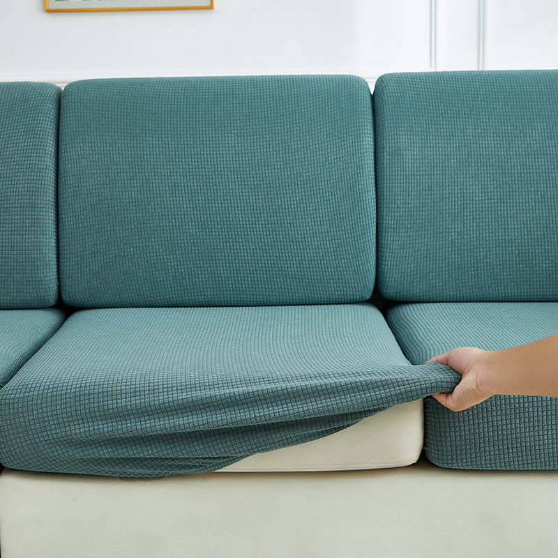 Housse de coussin de canapé déperlante, Vert-de-gris, posée sur les coussins d'assise et de dossier d'un canapé — vue 4