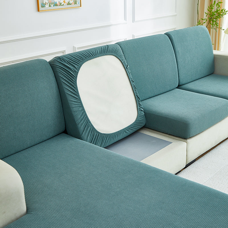Housse de coussin de canapé déperlante, Vert-de-gris, posée sur les coussins d'assise et de dossier d'un canapé — vue 5