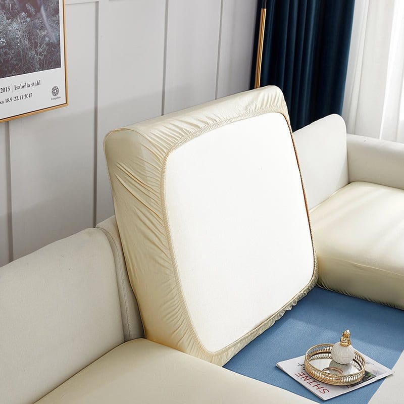 Housse de coussin de canapé en simili cuir, Ivoire, posée sur les coussins d'assise et de dossier d'un canapé — vue 4