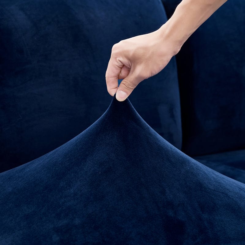 Housse de coussin de canapé en velours, Bleu saphir, posée sur les coussins d'assise et de dossier d'un canapé — vue 5