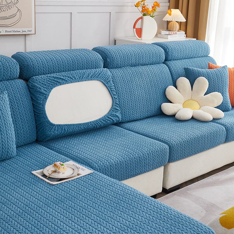 Bleu - Housse polaire pour coussins de canapé - Motif Wool La Maison des Housses