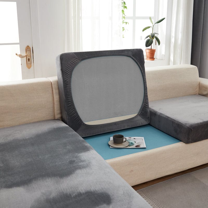 Housse de coussin de canapé en velours, Gris ardoise, posée sur les coussins d'assise et de dossier d'un canapé — vue 5
