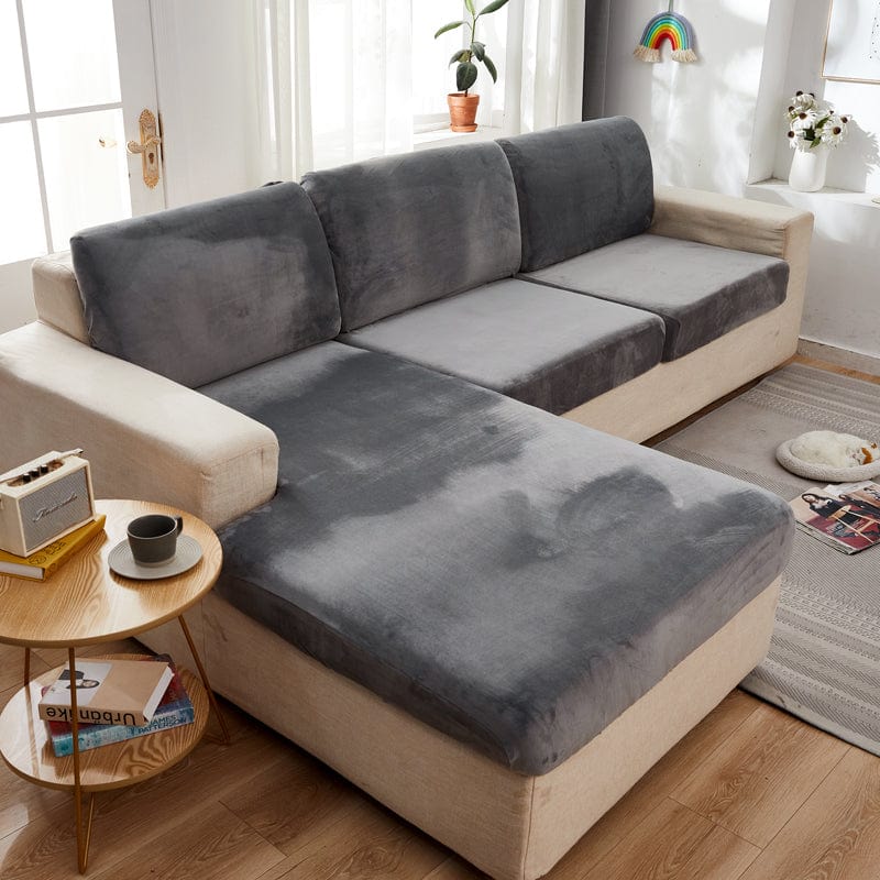 Housse de coussin de canapé en velours, Gris ardoise, posée sur les coussins d'assise et de dossier d'un canapé — vue 2