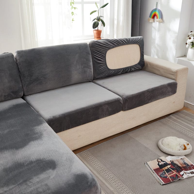 Housse de coussin de canapé en velours, Gris ardoise, posée sur les coussins d'assise et de dossier d'un canapé — vue 3