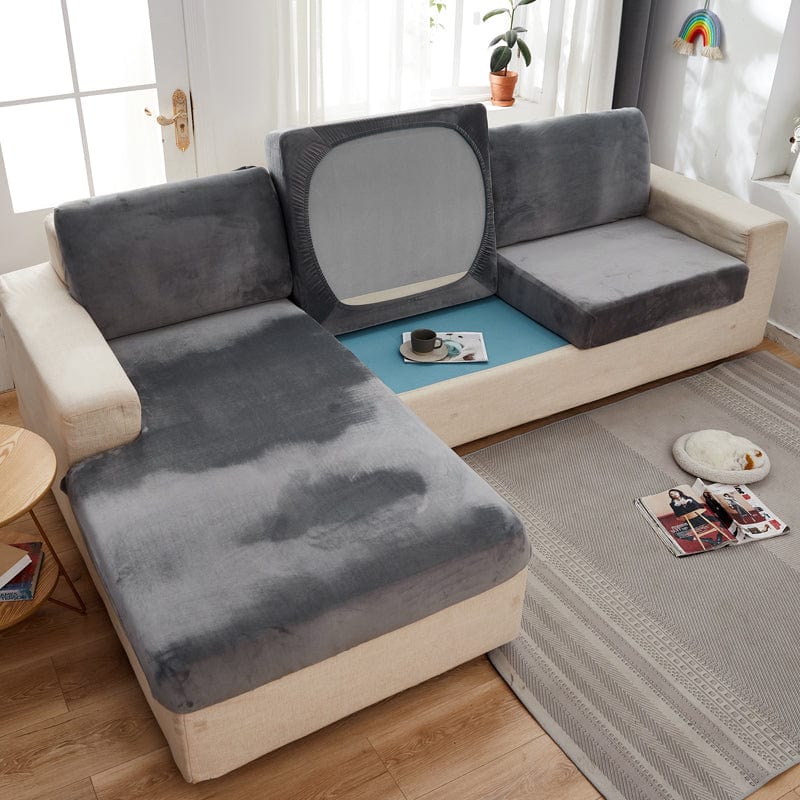 Housse de coussin de canapé en velours, Gris ardoise, posée sur les coussins d'assise et de dossier d'un canapé — vue 4