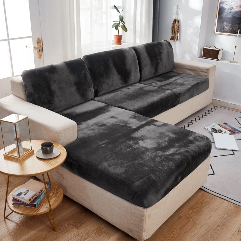 Housse de coussin de canapé en velours, Gris graphite, posée sur les coussins d'assise et de dossier d'un canapé — vue 2