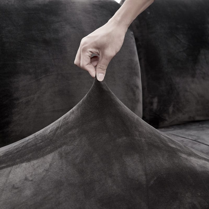 Housse de coussin de canapé en velours, Gris graphite, posée sur les coussins d'assise et de dossier d'un canapé — vue 6