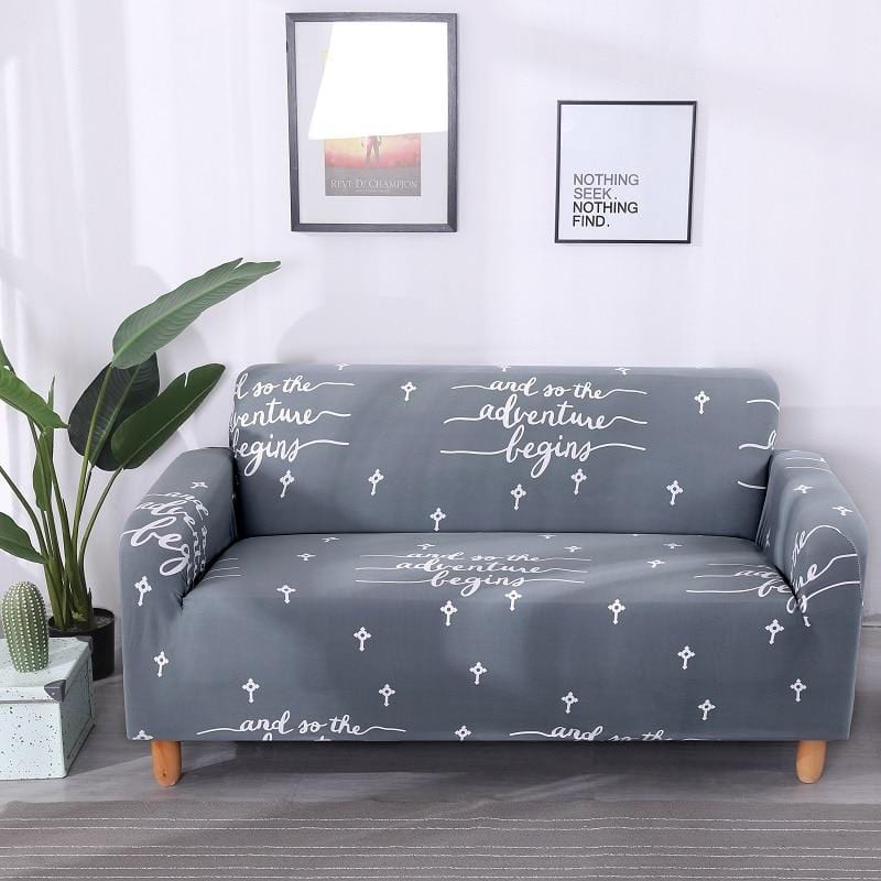 Housse de canapé extensible Gris lettrage — vue 3