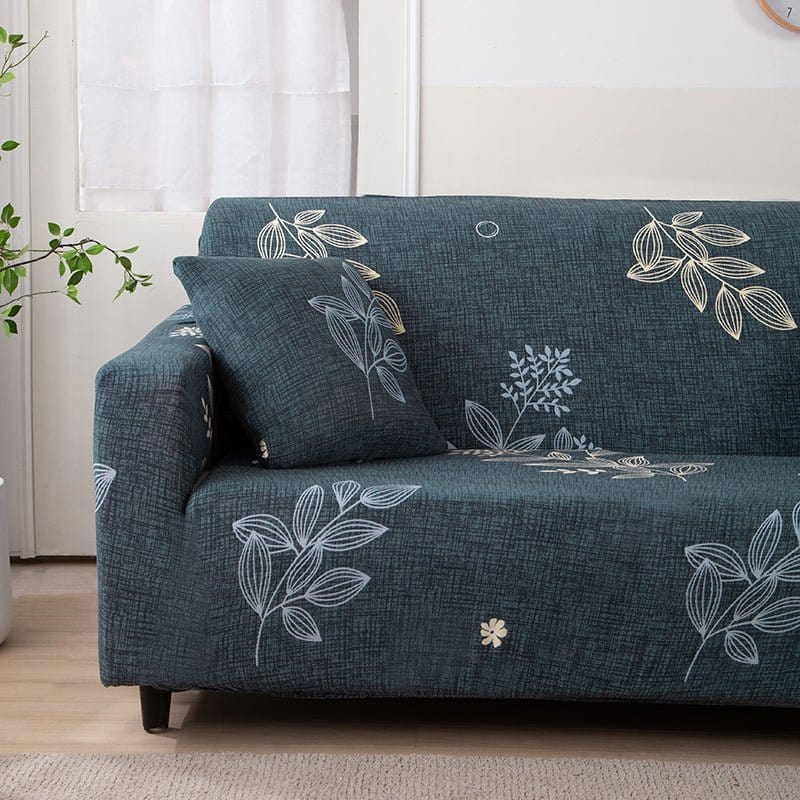 Housse de canapé déperlante Bleu ardoise feuilles blanches — vue 6