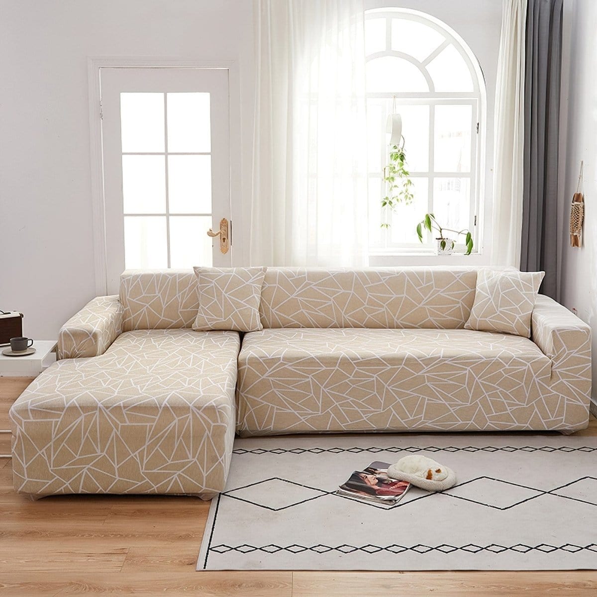 Housse de canapé extensible Beige graphique — vue 2