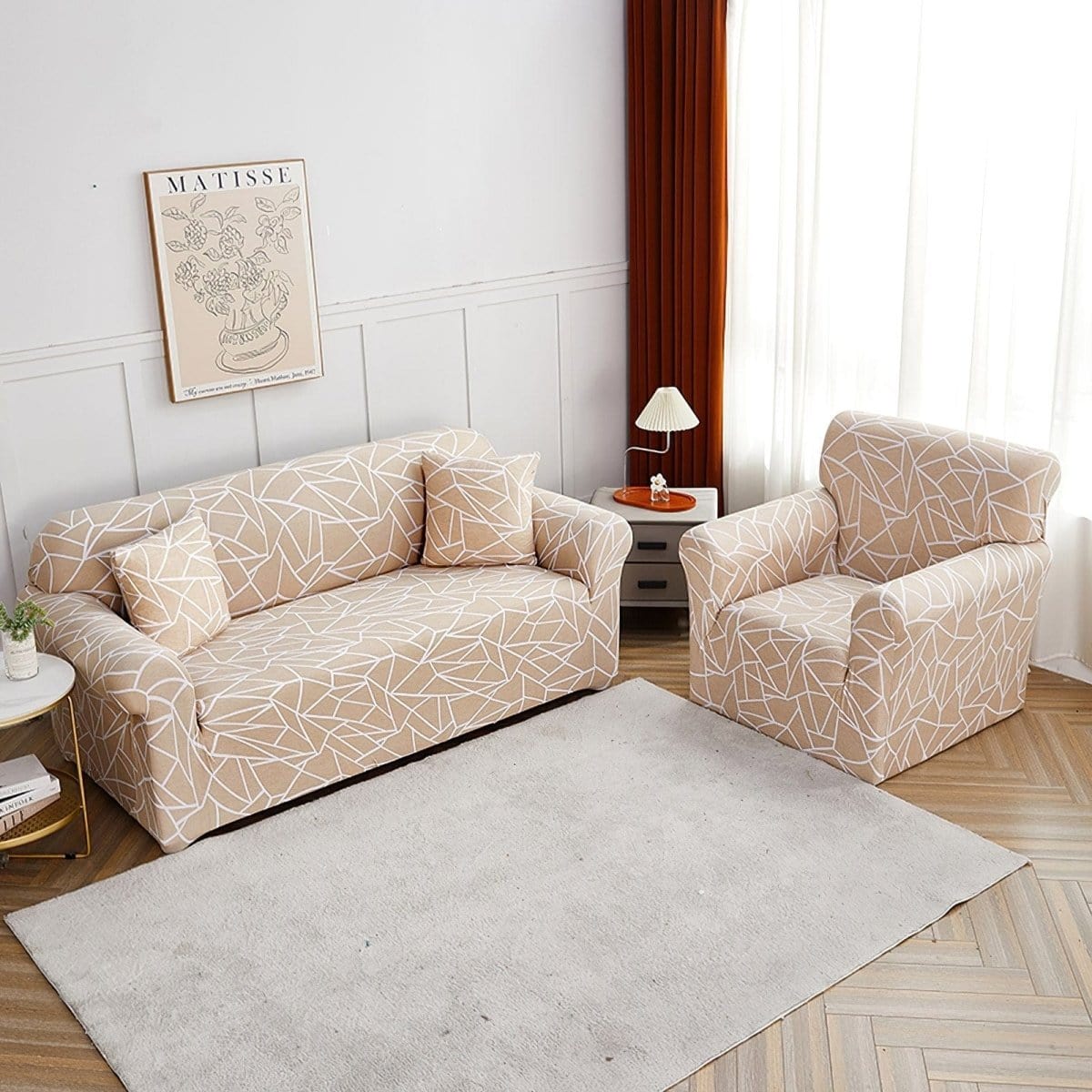 Housse de canapé extensible Beige graphique — vue 3