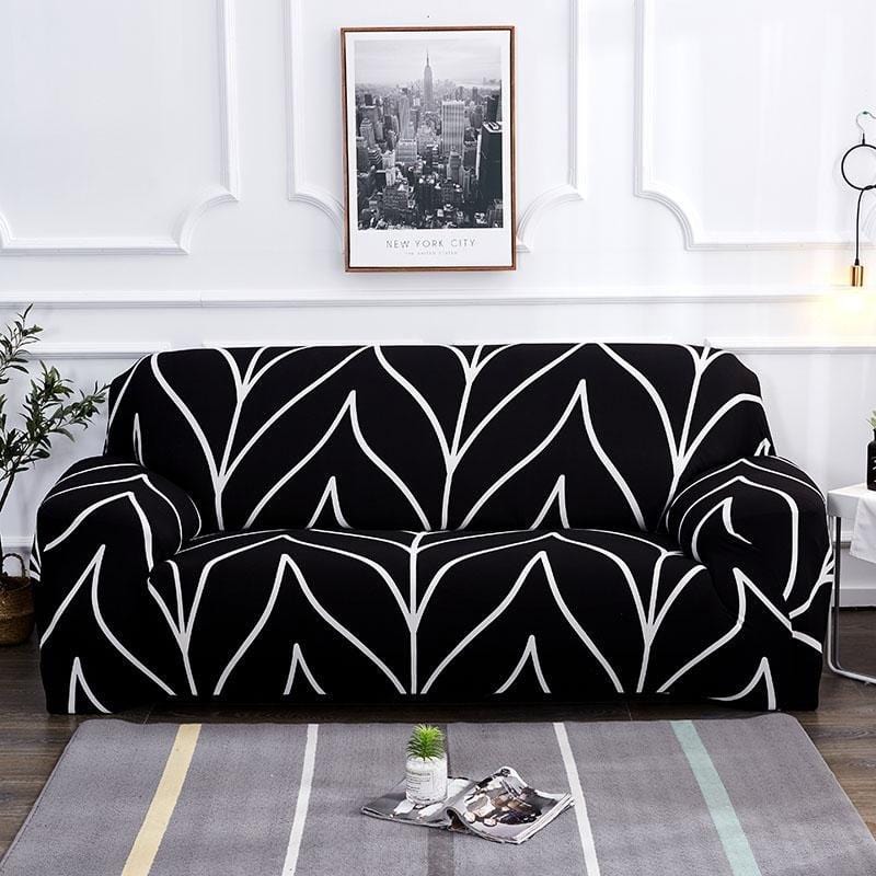 Housse de canapé extensible Noir feuillage