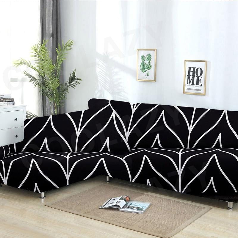 Housse de canapé extensible Noir feuillage — vue 2