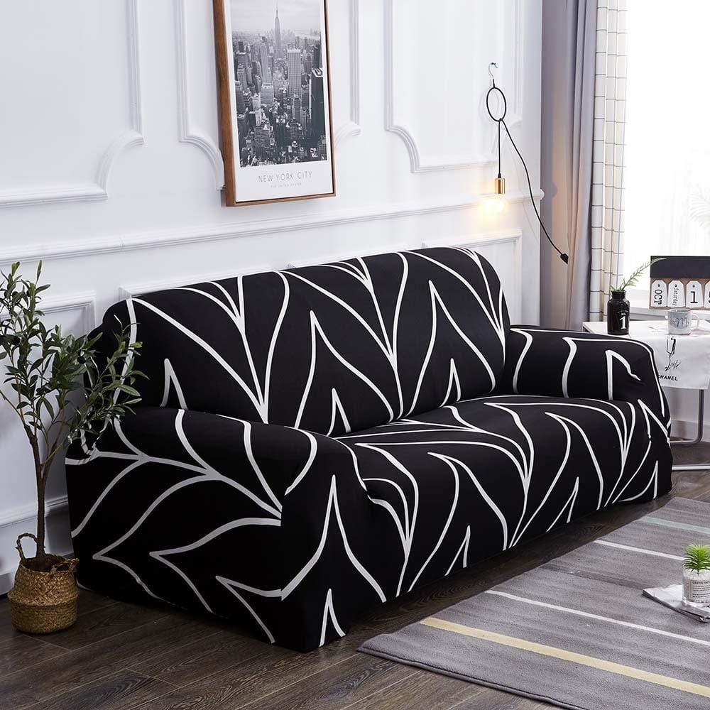 Housse de canapé extensible Noir feuillage — vue 3