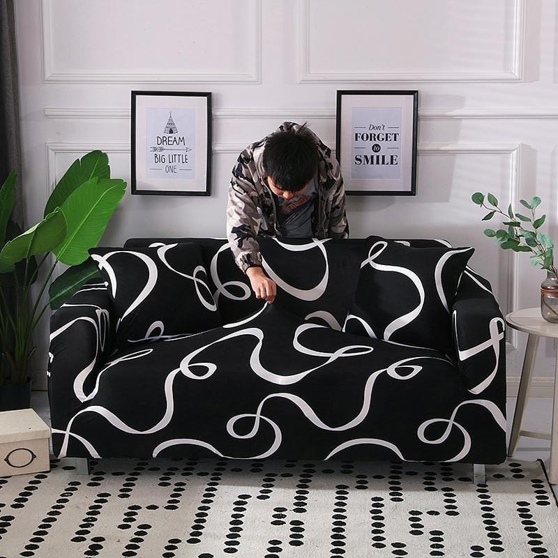 Housse de canapé extensible Noir volutes — vue 2