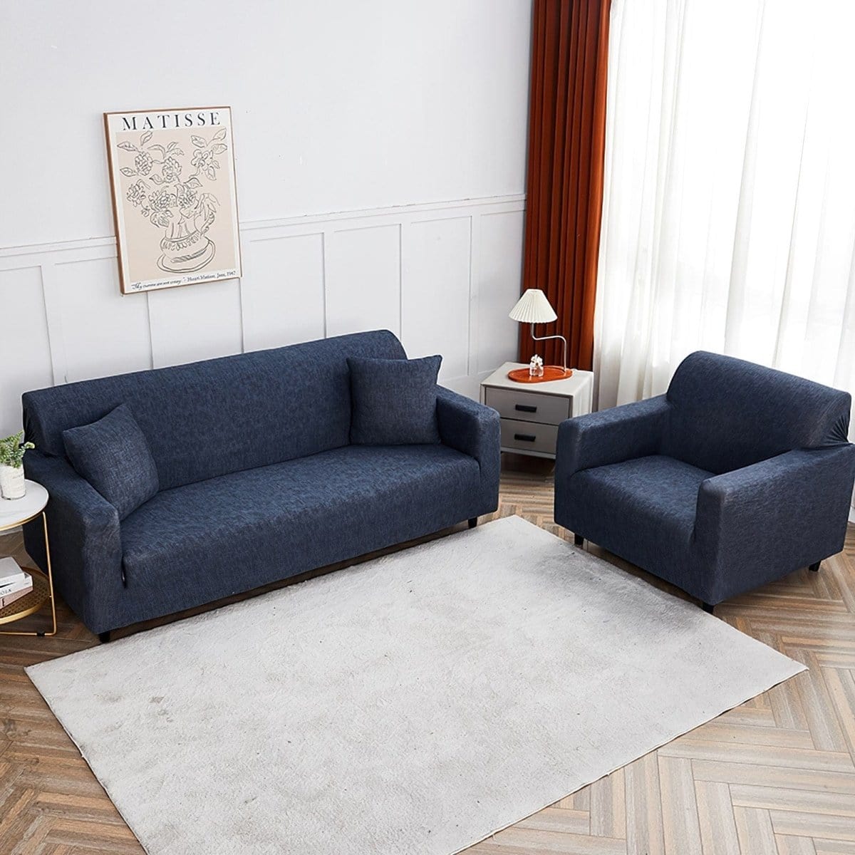 Housse de canapé extensible Bleu marine chiné — vue 2