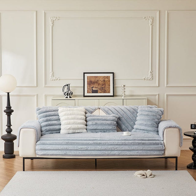 Housse canapé Bleu - Housse de Canapé Antidérapante Luxe en Fausse Fourrure La Maison des Housses