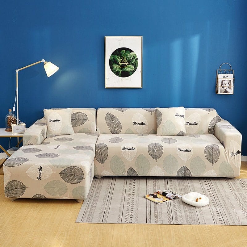 Housse de canapé extensible Écru feuillage gris — vue 2