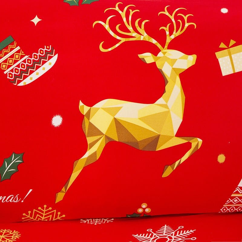 Housse de canapé extensible de Noël, Rouge rennes dorés — vue 3