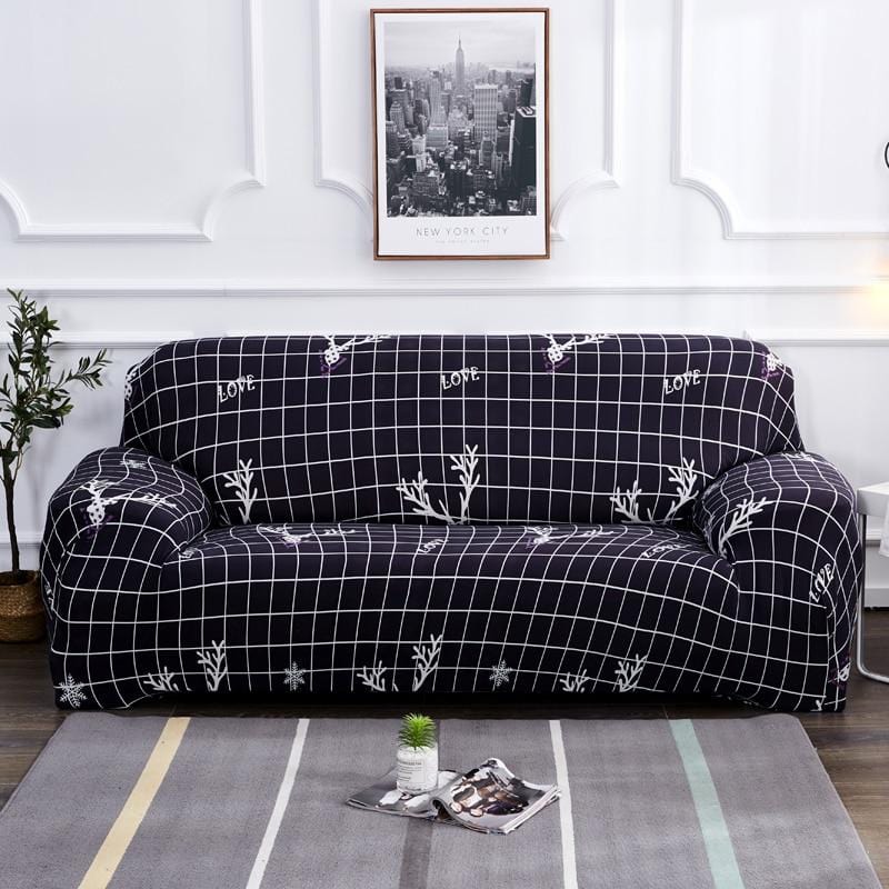 Housse de canapé extensible de Noël, Bleu nuit bois de cerf