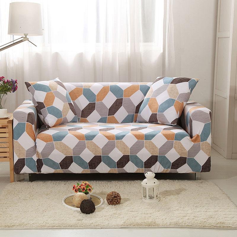 Housse de canapé extensible Géométrique terracotta et bleu