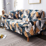 Housse de canapé extensible Géométrique ocre et bleu