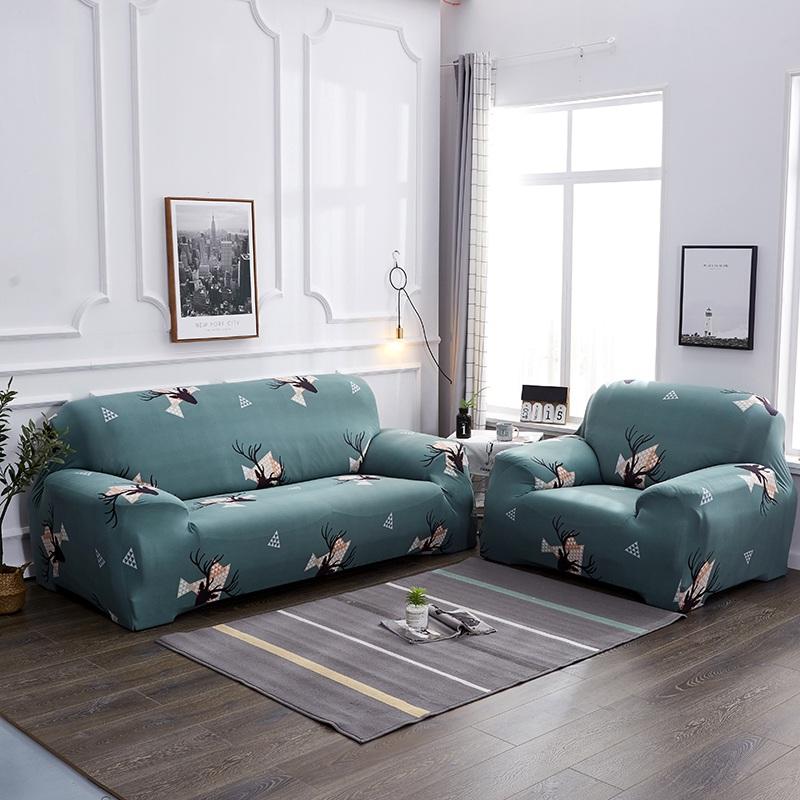 Housse de canapé extensible de Noël, Vert têtes de cerf