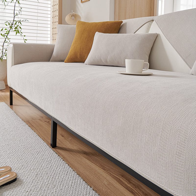 Housse de canapé EasyCover chenille, Écru, posée sur un canapé — vue 4