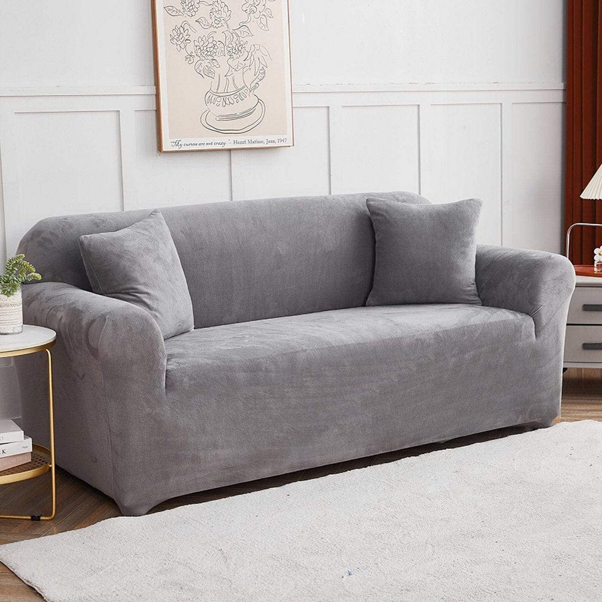 Housse de canapé en velours Gris étain — vue 5