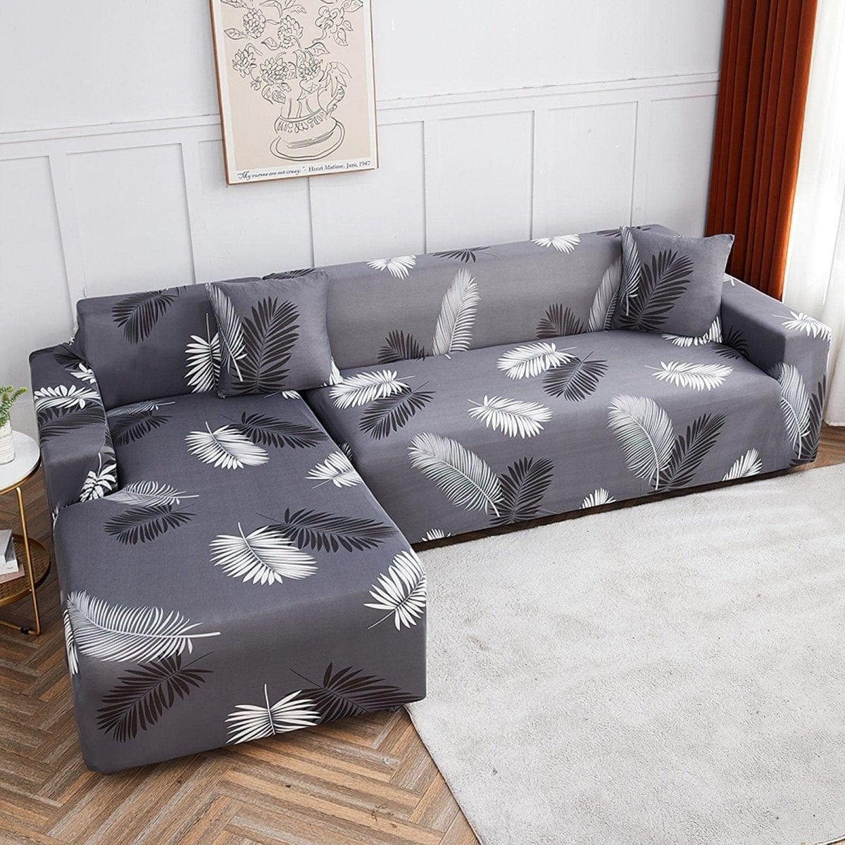 Housse de canapé extensible Gris palmes — vue 3