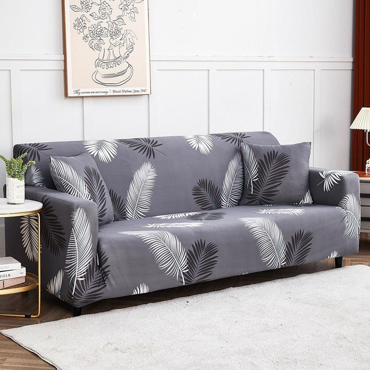Housse de canapé extensible Gris palmes — vue 6