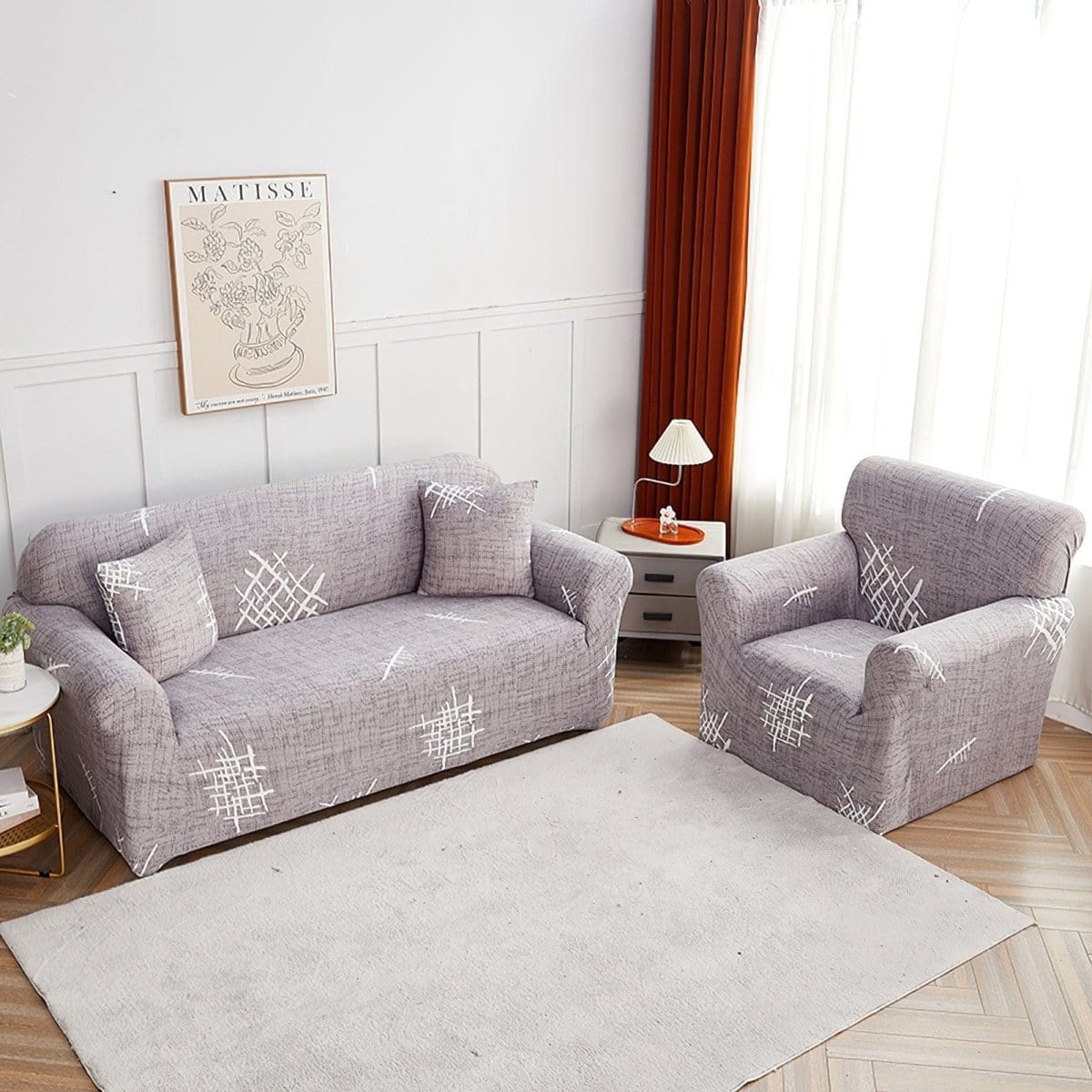 Housse de canapé extensible Gris croisillons — vue 2