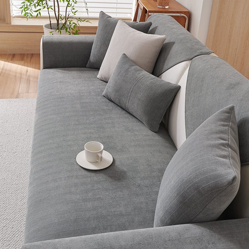 Housse de canapé EasyCover chenille, Gris, posée sur un canapé — vue 3