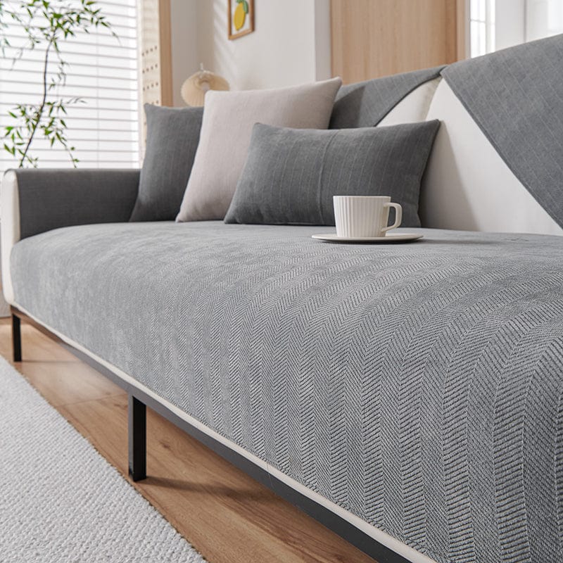 Housse de canapé EasyCover chenille, Gris, posée sur un canapé — vue 4