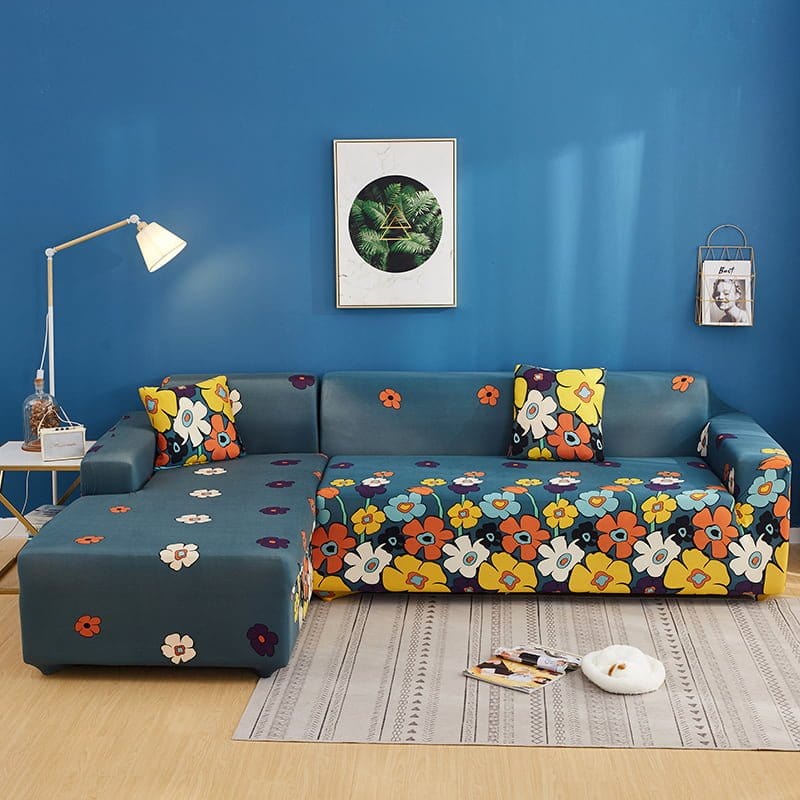 Housse de canapé extensible Bleu fleurs vives — vue 2