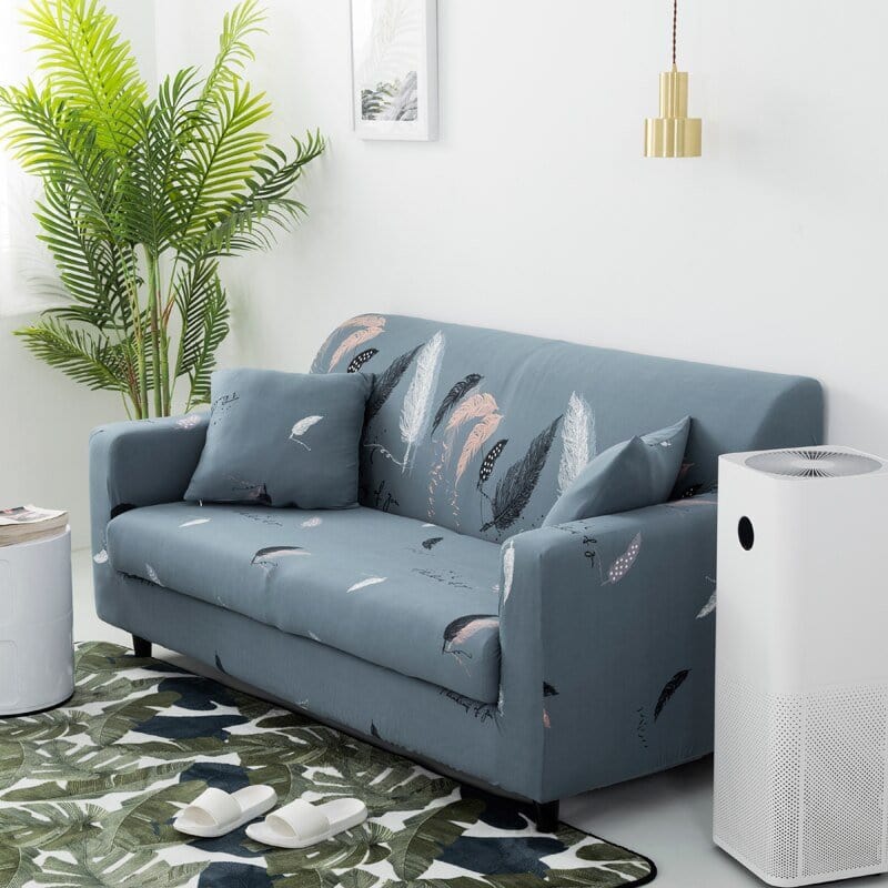 Housse de canapé extensible Bleu gris plumes — vue 3