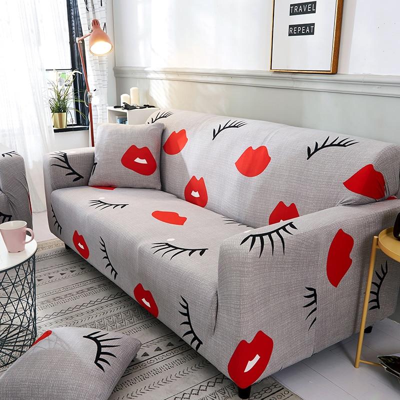 Housse de canapé extensible Gris bouches rouges