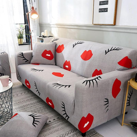 Housse de canapé extensible Gris bouches rouges