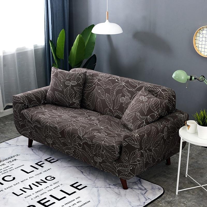 Housse de canapé extensible Taupe feuillage — vue 3