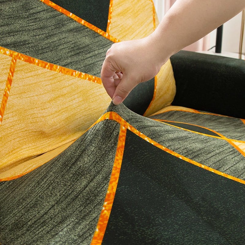 Housse de canapé extensible Vert lignes dorées — vue 2