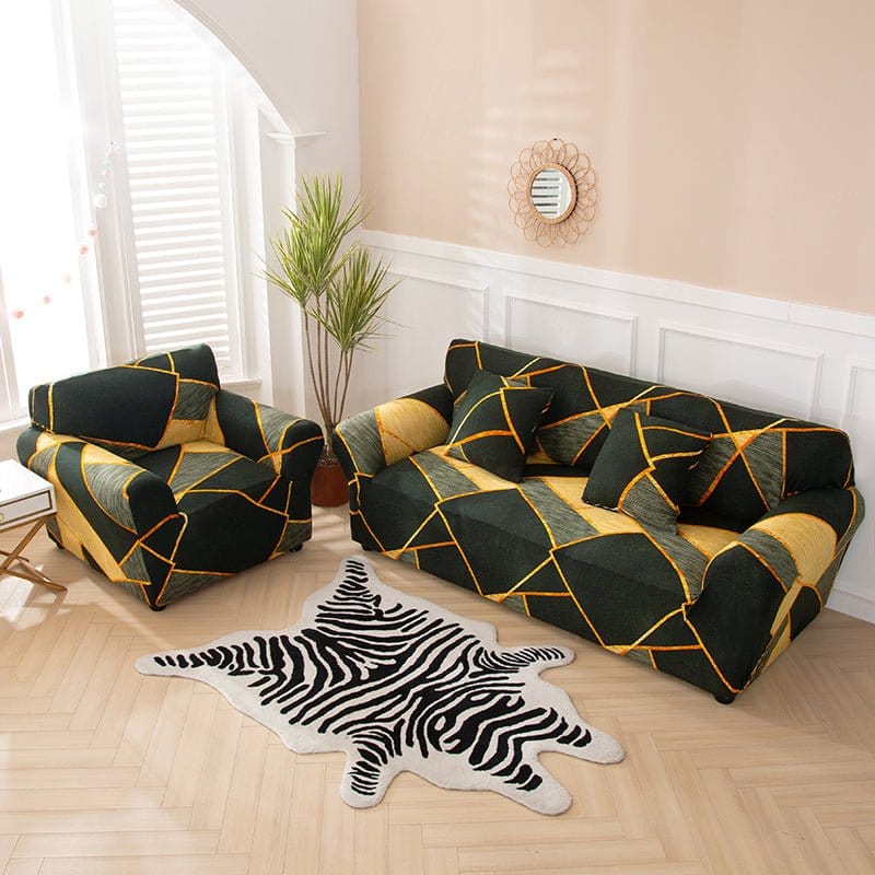 Housse de canapé extensible Vert lignes dorées — vue 3