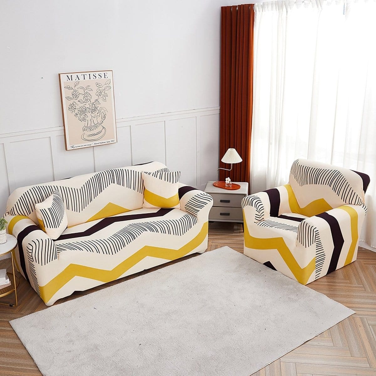 Housse de canapé extensible Écru chevrons jaunes — vue 2