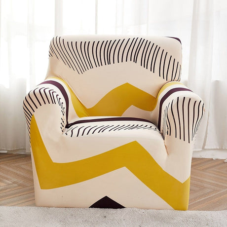 Housse de fauteuil extensible Écru chevrons jaunes