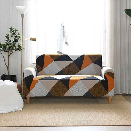Housse de canapé déperlante Géométrique brun et beige