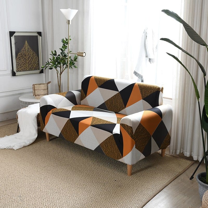 Housse de canapé déperlante Géométrique brun et beige — vue 2