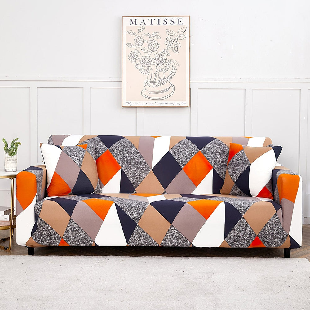 Housse de canapé extensible Patchwork orange et marine