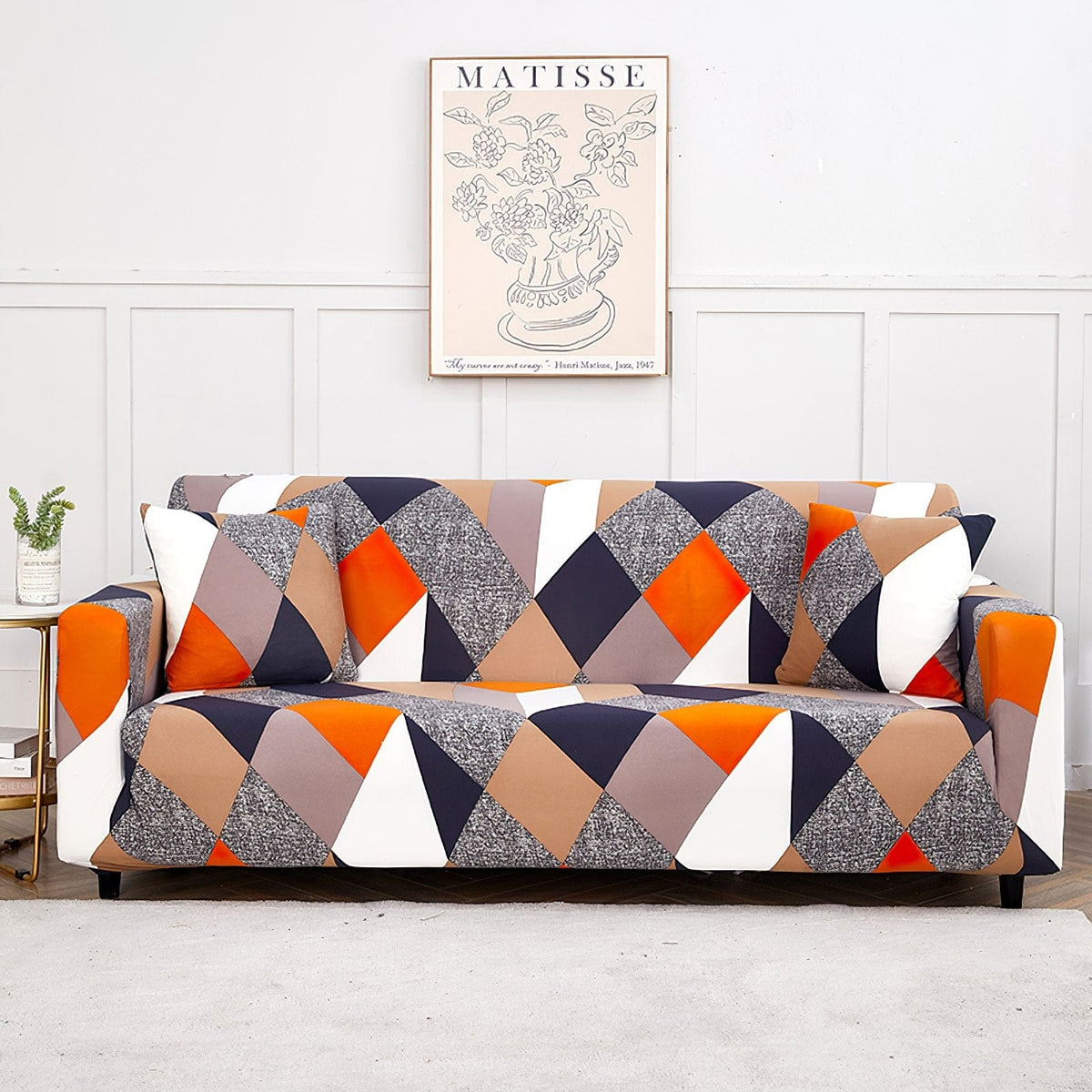 Housse de canapé extensible Patchwork orange et marine