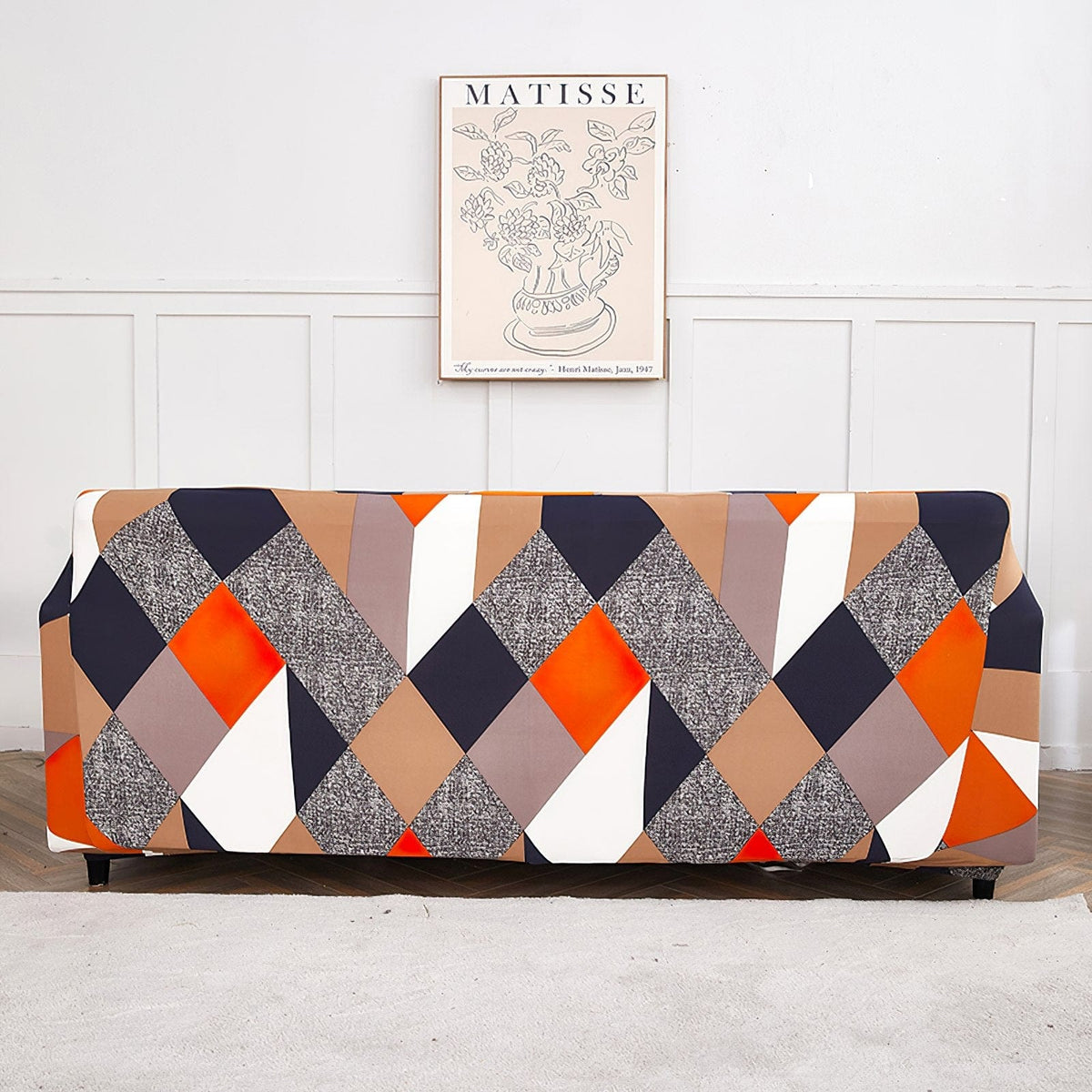 Housse de canapé extensible Patchwork orange et marine — vue 7