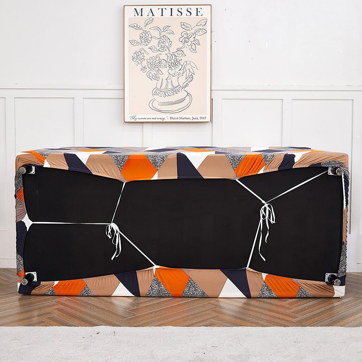Housse de canapé extensible Patchwork orange et marine — vue 8
