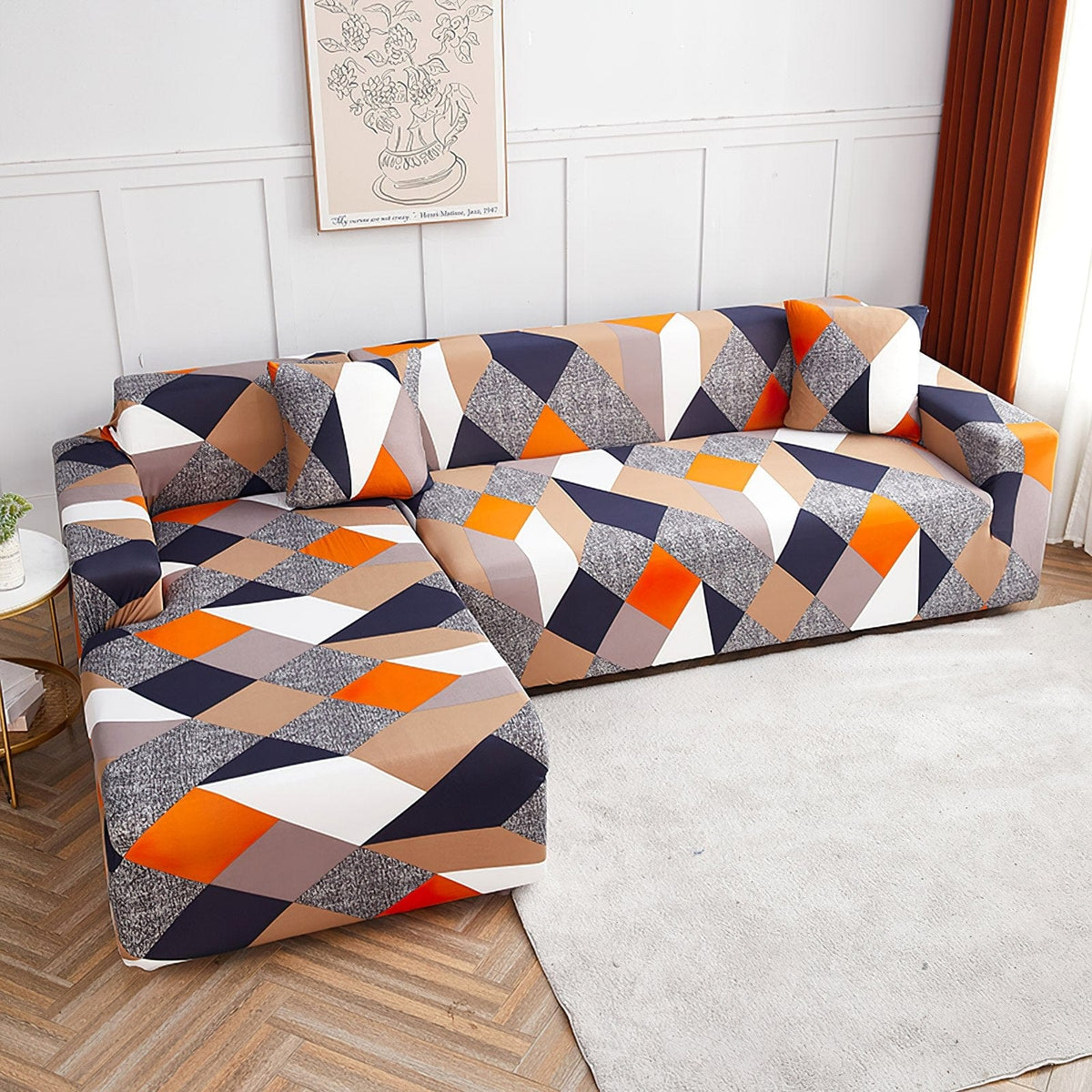 Housse de canapé extensible Patchwork orange et marine — vue 3